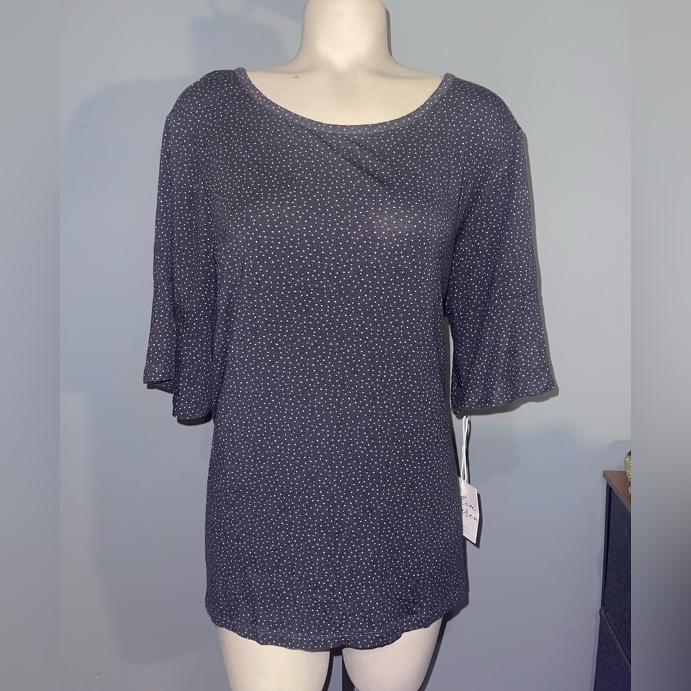 LC Lauren Conrad Navy Polka Dot Blouse short sleeve top size woman’s XL NWT
